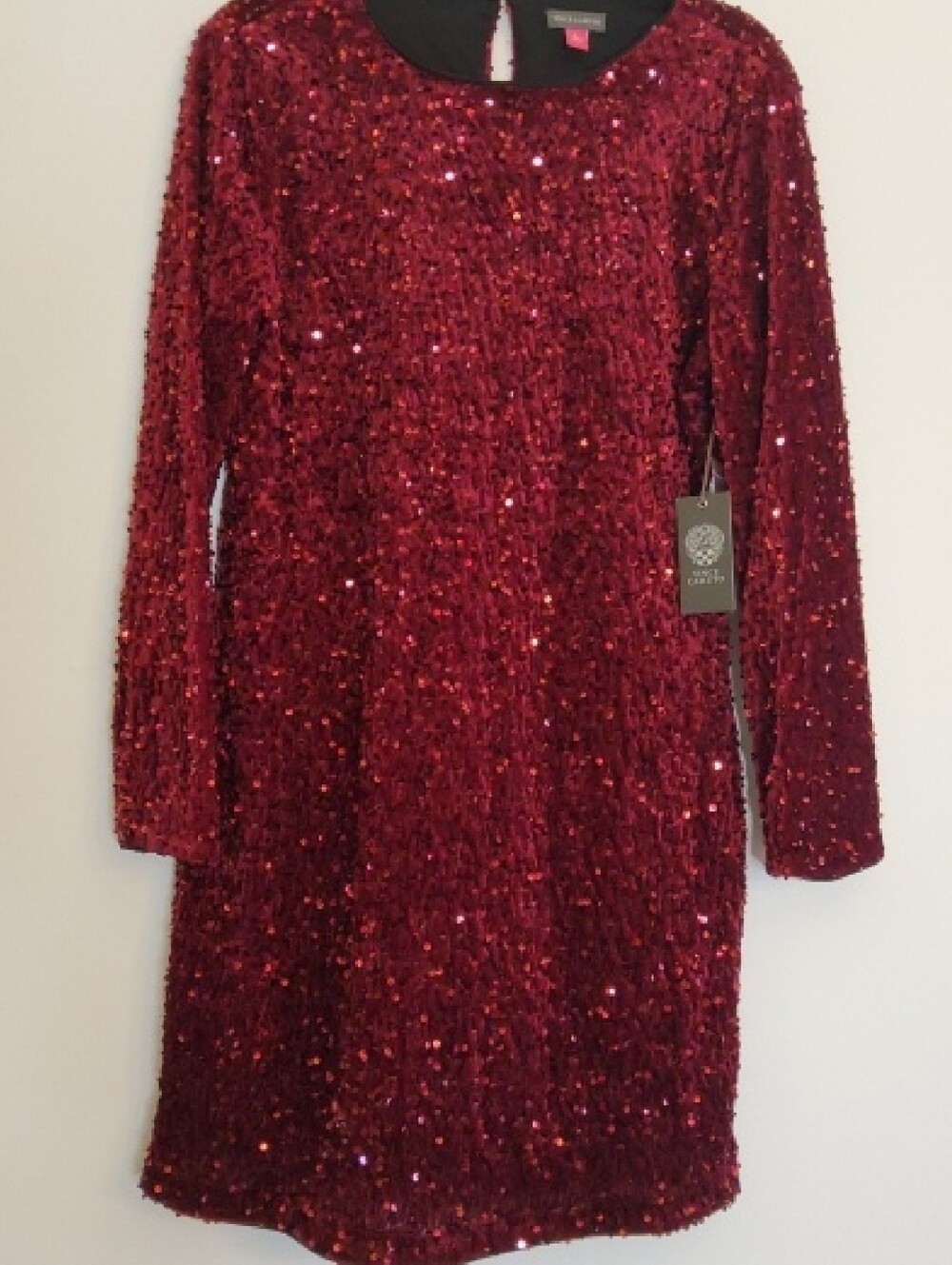 Vince Camuto Crimson Sequin Long Sleeve Dress -NWT